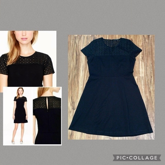 J Crew women’s dress 12 black fit flare eyelet stretch work business casual - Picture 1 of 8